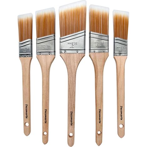 Pinceau de peinture pour meubles, poils doux avec long manche en bois, pinceau coudé pour peindre les portes, couper les murs, retouches de maison, décoration d'intérieur, pinceau de laque (1/5)
