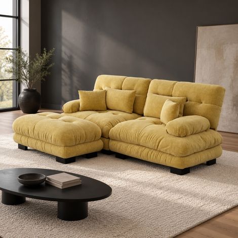Divano angolare modulare 220x145x81 cm in ciniglia gialla per soggiorno – MEUBLIV (1/5)