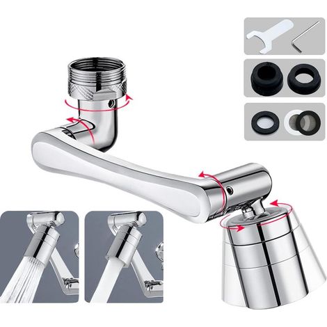 Rallonge Robinet,Extension de Robinet,AéRateur de Robinet Pivotant,Embout Robinet 1440°,Rallonge Pour Robinet de Cuisine,Rotatable Multifunctional Extension Faucet (Argent) (1/5)