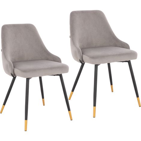 Svita – Lot de 2 chaises de salle à manger rembourrées – Dossier en velours gris or – Pieds en métal noir avec accents dorés – Dimensions 50x55x81 cm (1/5)