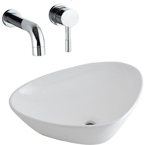 Milano Select 590mm x 390mm White Ceramic Countertop Bathroom Basin Sink - With Wall-Mounted Tap