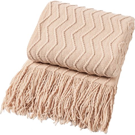 1 Jeté de canapé, tricot zigzag, polyester doux, 130x180 cm, décoration salon (1/5)
