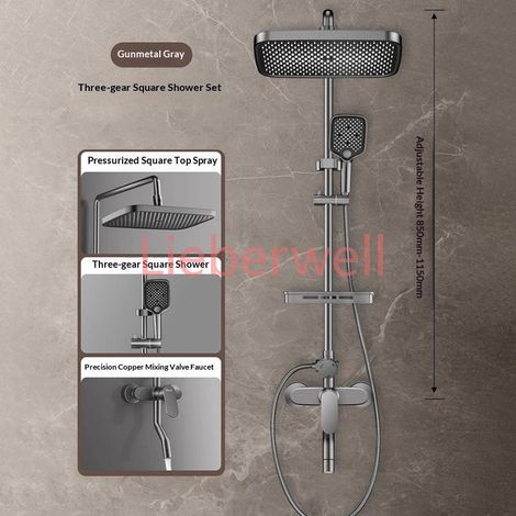 Ensemble de douche de luxe tout en cuivre avec pommeau de pulvérisation, robinet de bain spa intégré et système de pluie haute pression pour usage domestique (1/5)