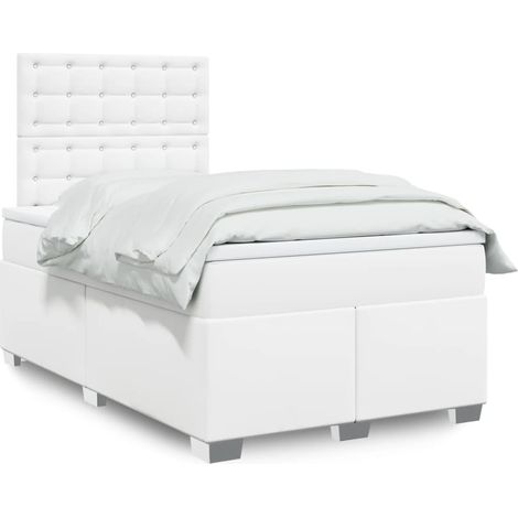Boxspringbett mit Matratze Weiß 120x200 cm Kunstleder
