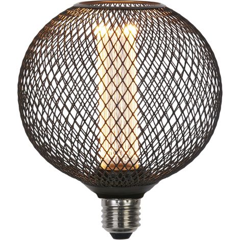 WIRE MESH EFFECT GLOBE Ampoule LED deco metal noir effet grille sphère E27 240V 3.5W 120lm 1800K (1/4)