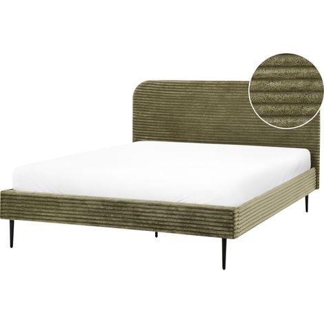Cama con somier tapizado de pana 160 x 200 cm verde Flayat (1/5)