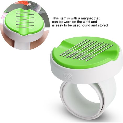 Boîte Magnétique à Couture avec Bracelet - Boîte à Aiguilles Magnétique pour Coussins de Pins, Coups et Vis de Rangement - Diamètre 6.5cm Matériau Plastique (Vert) (1/5)