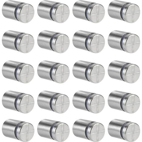 AMXCNOY 20 Stück Glasabstandshalter, 19 x 25 mm Abstandsschrauben, Edelstahl-Wandhalterung für Werbenägel, für Schilder und Displays (Silber) (1/4)