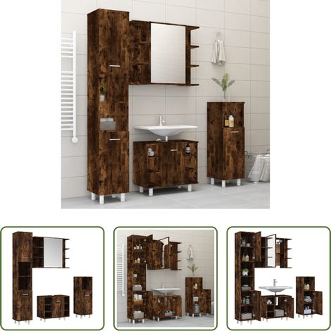Holzwerkstoff - 4-tlg. Badmöbel-Set Räuchereiche Holzwerkstoff (1/5)