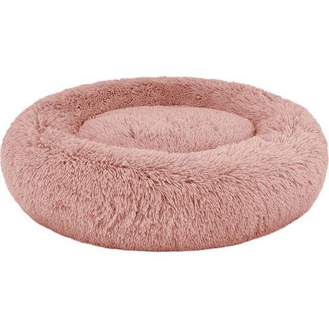 Fluffy Dog Cat Basket Round Bed Large Size Cushion Donuts Dog Cat Soft and Comfortable Sofa Fluffy Baskets Anti Stress Pet Bed Machine Washable (50cm, Pink) Pink 50cm (1/5)