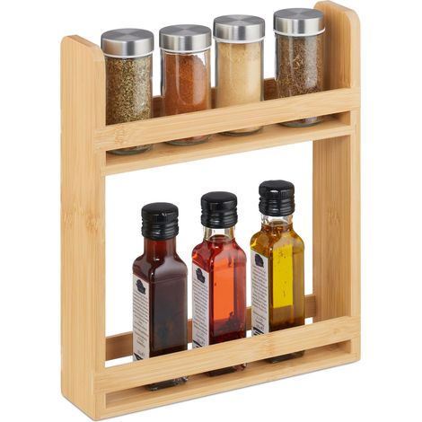 Relaxdays Mensola Portaspezie da Appoggio, Organizer Cucina, 2 Ripiani per Spezie, 30,5x25,5x6,5 cm, Bambù, Naturale