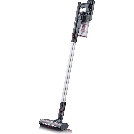 Aspirateur balai multifonction sans sac, Aspirateur sans fil 40 min d’autonomie avec brosse rotative, Aspirateur puissant avec éclairage LED et station de charge, Noir/Rouge, HV 7153 (1/5)
