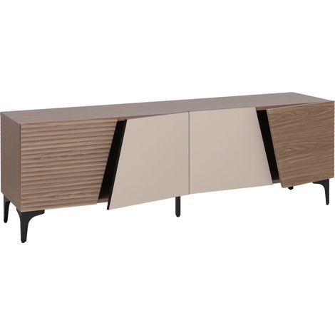 TV-Rack HHG-007, Lowboard TV-Schrank Türen 3D-Struktur Staufächer MDF Melamin 55x160x42cm Nussbaum-Optik hell (1/5)