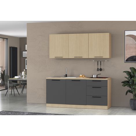Cuisine complète 180 cm contemporaine anthracite mat/chêne Louna (1/5)