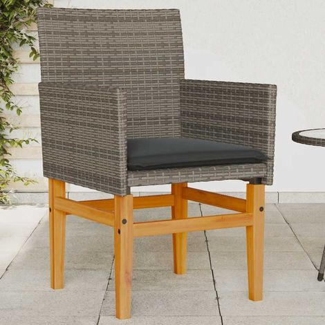 vidaXL Sillas de jardín y cojines 2 uds ratán PE gris y madera maciza (1/5)