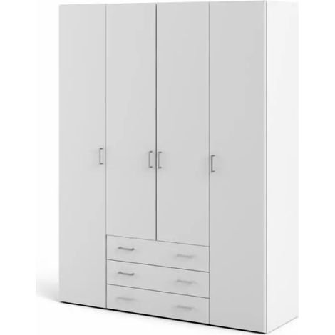 armadio 4 ante battenti "space" con 3 cassetti bianco 154x49,5x200,4 cm (1/5)