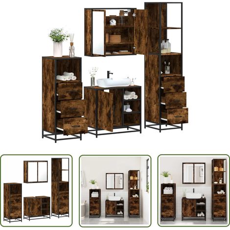 vidaXL 4-tlg. Badmöbel-Set Räuchereiche Holzwerkstoff