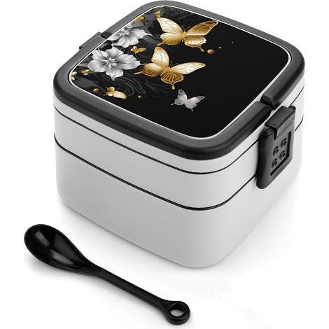 Boîte à bento empilable pour adultes, motif papillons dorés et (1/5)