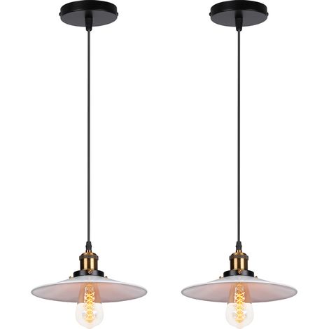 2X Pendant Light with Lamp Shade, Vintage Metal Hanging Ceiling Lamp, Retro Minimalist Chandelier for Kitchen Island Restaurant (White/Ø22cm) (1/5)