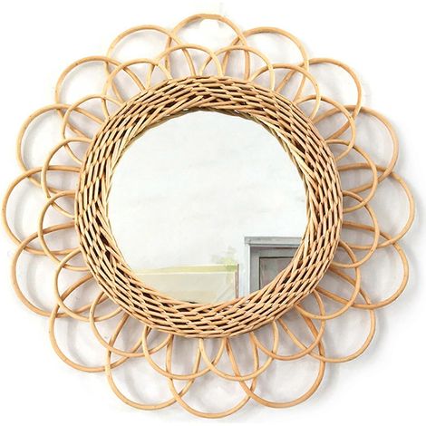 Innovativer Schminkspiegel aus natürlichem Rattan – Dekorativer Wandbehang für Wohnzimmer und Badezimmer – Kunsthandwerkliches Accessoire für Fotografie