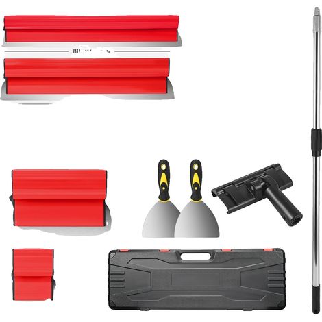 Kit de herramientas para alisar paneles de yeso, acero inoxidable, diseño ergonómico, color rojo. (1/2)