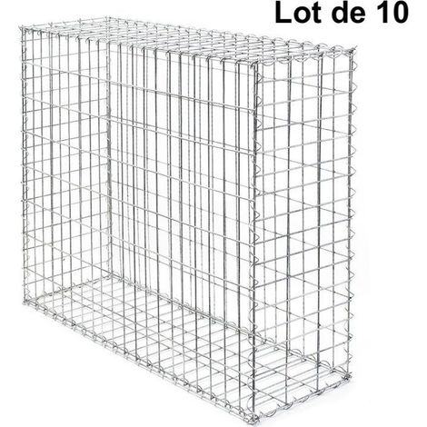 Lot de 10 Gabions En Métal Galvanisé, Robuste, Résistant, 100 x 80 x 30 cm (1/5)