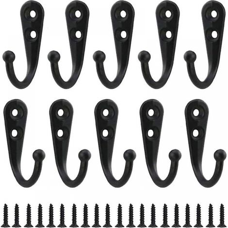 Lot de 10 patères rétro en métal noir, crochets muraux à visser simples Vi (1/5)