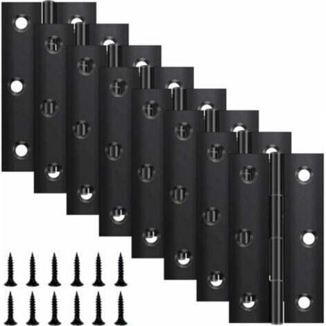 Lot de 8 charnières pliantes 68 mm × 38 mm, charnière en acier inoxydable noir, charnière piano, petite charnière, charnière de porte pour portes, fenêtres, armoires avec 48 vis