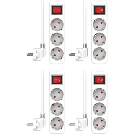 4er Set Steckdosenleiste 3 fach mit 2-poligem Schalter, Kindersicherung, Weiß (1/5)