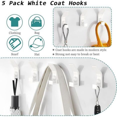 Crochets Muraux Robustes, 5 Pièces Pateres en Métal Avec Vis, Crochet Double Porte Serviette, Patère Porte Manteau Blanc bla PATERE (1/5)