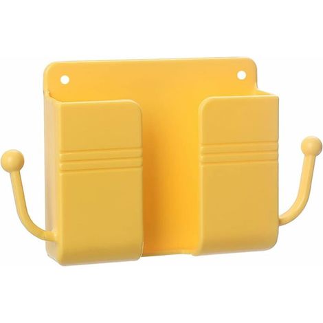 Self-adhesive Remote Control Storage Box, Wall-Mounted Mobile Phone Holder, Wall-Mounted Organizer Box with Hook for Mobile Phone Charging (Yellow) (1/5)