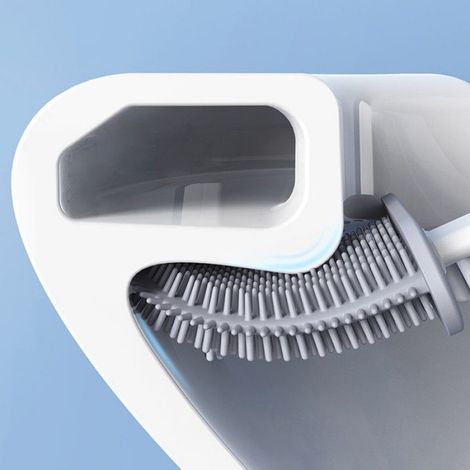 Brosse WC - Tête Plate En Silicone - Support Inclus - Pour Salle De Bain - 1 Pièce (1/3)