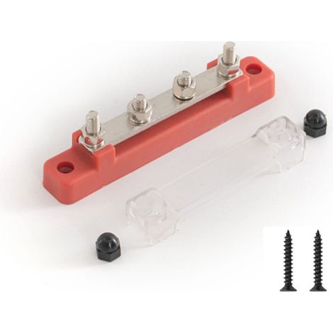 RV Busbar M6 Red and Black Single Row 2-Way Terminal Block 12-48V Busbar Copper Terminal Marine Use - Red - (1/3)