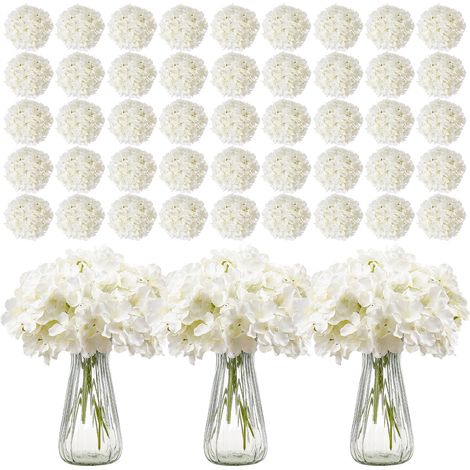 VEVOR Hortensia Artificielle Lot de 305 Fleurs Artificielles 250 mm Bouquets de Fausses Fleurs Aspect Realiste avec Tete 152,4 mm, pour Decoration Interieure, Fetes, Mariages, Centres de Table, Blanc (1/5)