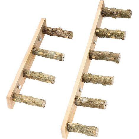 Lot de 2 échelles en bois à 4/6 marches pour animaux de compagnie, jouet interactif pour oiseaux et perroquets, échelle pour cage à hamster, bâtonnet à mâcher et jouet d'escalade (1/5)