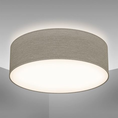 Plafonnier textile couleur taupe, éclairage plafond design moderne et sobre, éclairage bureau, rond Ø30cm, douille E27, livré sans ampoule (1/5)