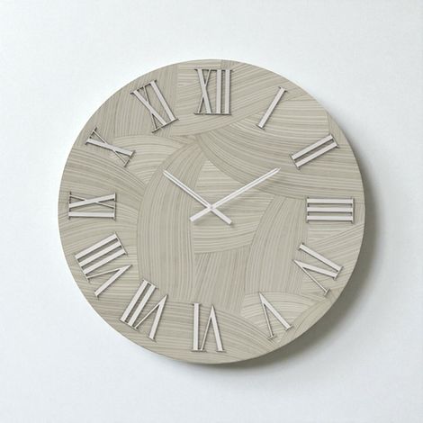 Orologio rotondo D40 cm in legno rivestito con parato e dettagli Argento ADAK (1/2)