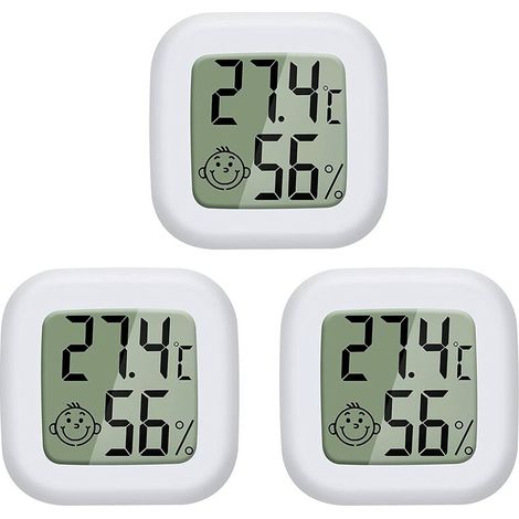 3pcs Mini Smiley Thermo-Hygromètre Électronique LCD Thermo-Hygromètre Blanc (1/5)