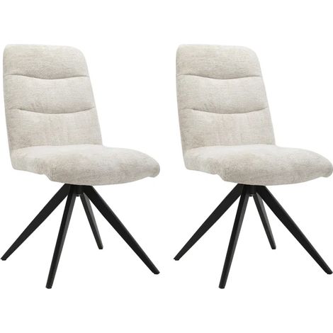 Lot 2 chaises pivotantes tissu doux écru pied croix métal noir - JULIE (1/5)