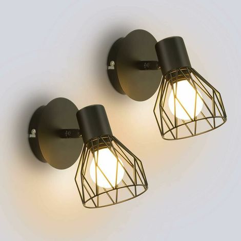 Industrial Wall Light Indoor, Vintage E14 Black Bedroom Wall Sconce, 2 Pack Cage Lamp Adjustable Metal Sconce for Home Living Room Corridor Shop (1/5)