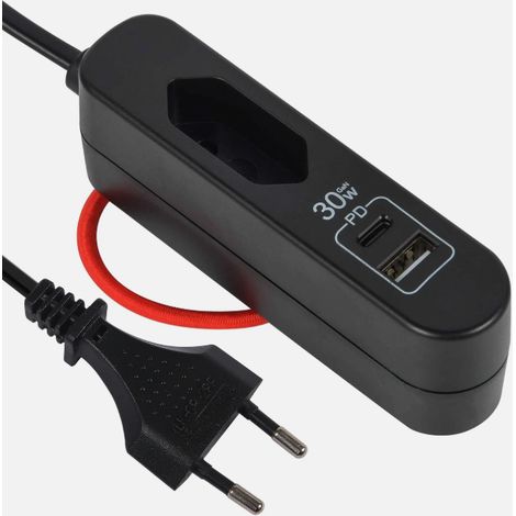 Caricatore Portatile 30W, Power Delivery con 2 USB (1 Tipo A + 1 Tipo C Protocollo PPS: Max. 30W), Prolunga Elettrica 1.5M, (1/2)