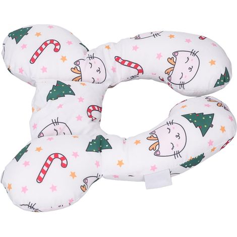 Oreiller de positionnement de la tête de bébé en forme de U, support de cou, oreiller de sommeil en coton PP lavable et amovible, motif sapin de Noël (1/5)