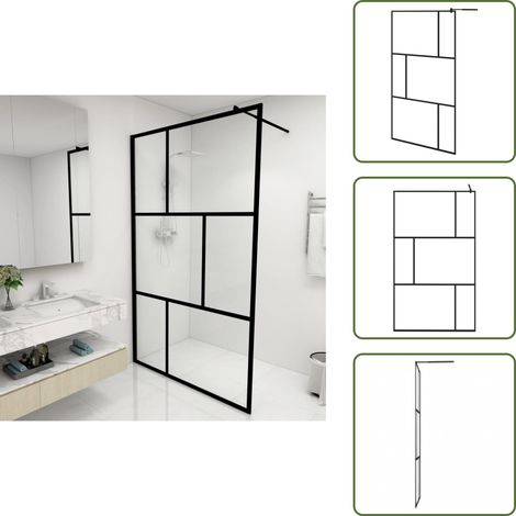 vidaXL Parete per Doccia Walk-in in Vetro Temperato Nera 115x195 cm