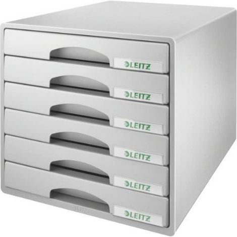 Leitz Plus Cassettiera a 6 Cassetti, Organizer per Riporre Documenti, Cataloghi e Riviste in Formato A4, Adatta per Casa e Ufficio, Grigio, 52120085