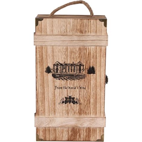 Caisse Bois Vintage 2 Bouteilles Vin Rouge Casier Stockage Portatif Présentoir Anniversaire Noël (1/4)
