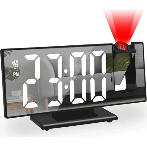 Reloj Despertador Digital con Proyección - Pantalla LED de 7,4 Pulgadas - Proyector Giratorio 180° - Display RGB de 11 Colores - Luz Nocturna de 10 Colores - Volumen Ajustable en 5 Niveles - 1 Unidad (1/5)