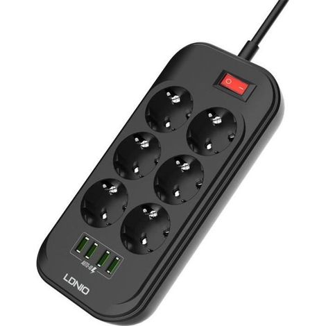 Multiprise USB, NetBoat Multiprise Parasurtenseur 6 Prises Outlet + 4 Ports USB, Parasurtenseurs/parafoudre,Cordon 2 mètre (1/4)