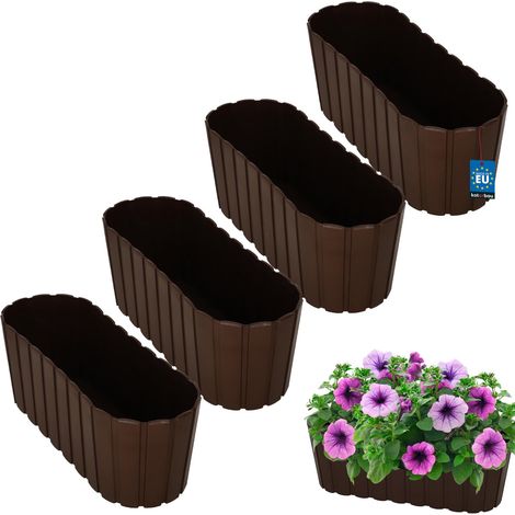 Pot de fleurs oblong pour fleurs et herbes aromatiques, balcon, terrasse, marron, 40 cm, lot de 4 (1/5)