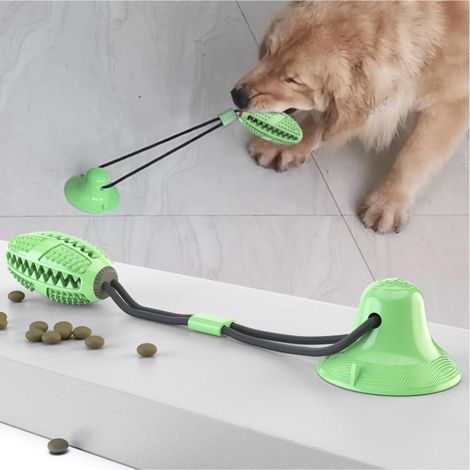 Jouet pour chien avec ventouse - Balle interactive multifonction avec corde à mâcher, nettoyant dentaire et alimentation pour chiens - Pour mâcher, tirer et jouer (vert) (1/5)