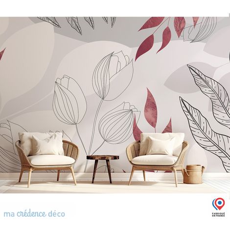 Papier peint : Chemin, fleurs, arbre et campagne - Intissé - L.300 x H.280 cm - Vert jaune (1/3)
